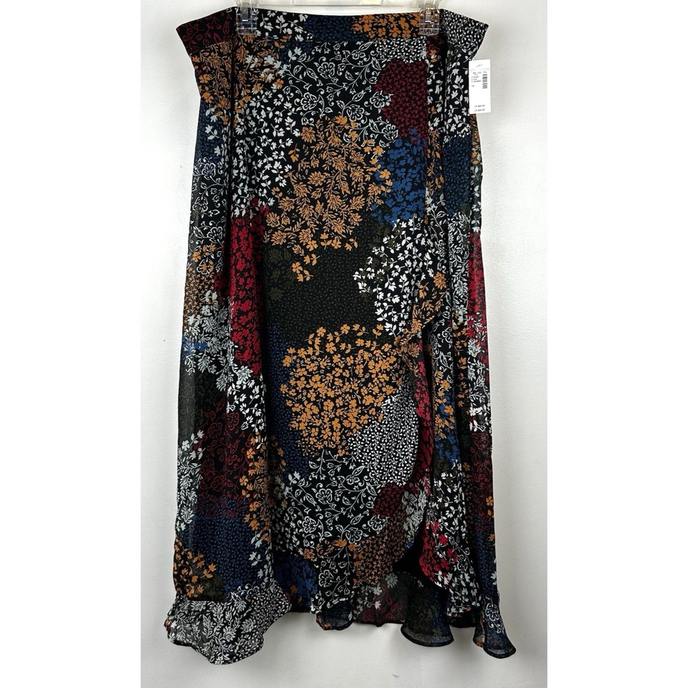 Whimsigoth Maxi Skirt Womens 1X High Waisted Faux Wrap Floral Boho Plus New